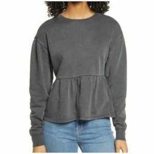 BP. Washed Black Long Sleeve Peplum Top Size XS Sweatshirt Round Neck Gray